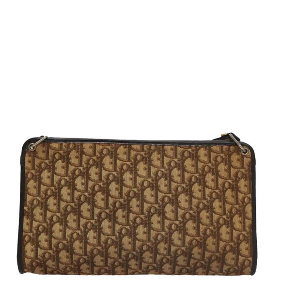 DIOR Trotter Canvas Shoulder Bag Beige Dark Brown Gold - Picture 3 of 12